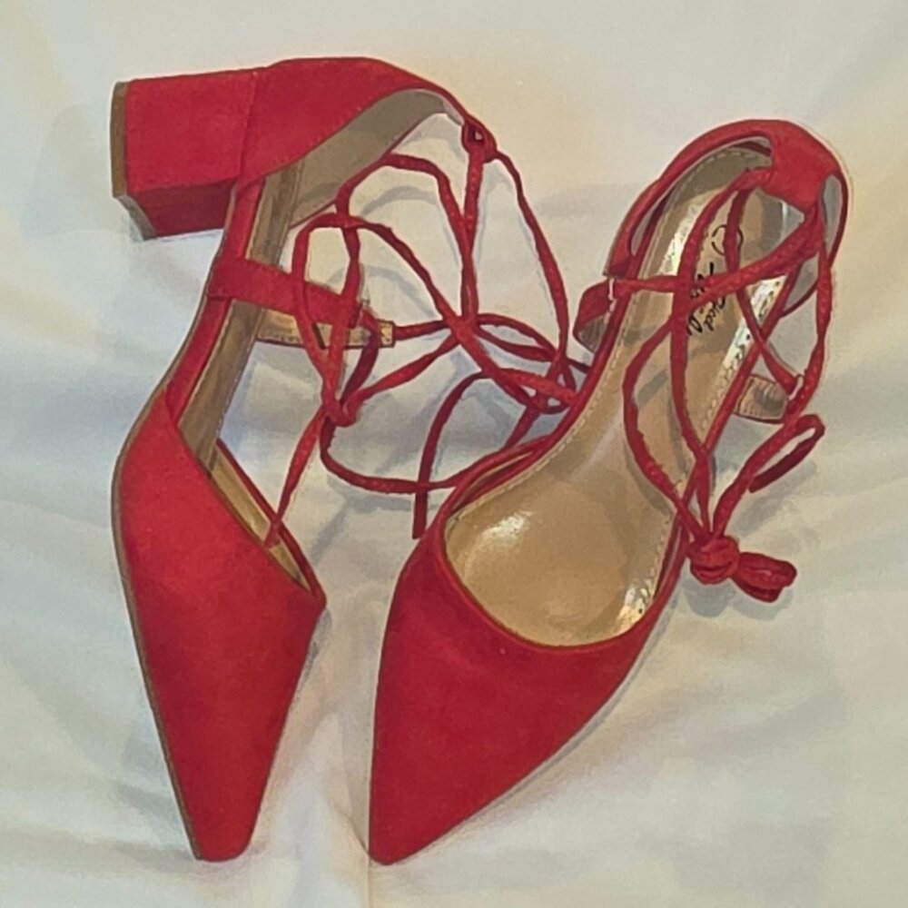 Heel the World Red Block Heels Womens Size 8 Dress Shoes - Picture 9 of 9
